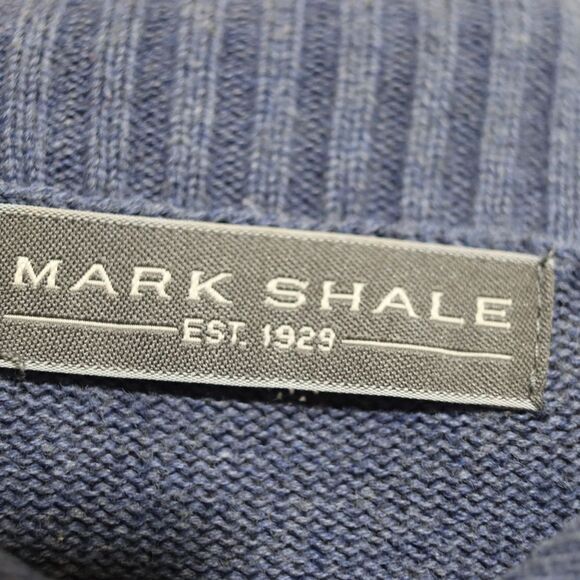 Mark Shale Slate Blue Button-Front Turtleneck Cardigan 100% Cotton Large Classic - Picture 11 of 12